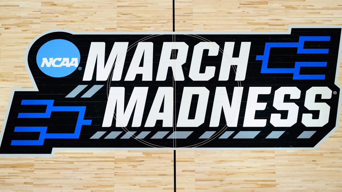 INDIANAPOLIS, IN - MARCH 22: The March Madness logo on the court during the Grambling State Tigers versus the Purdue Boilermakers in the first round of the NCAA Division 1 Championship on March 22, 2024, at Gainbridge Fieldhouse in Indianapolis, IN. (Photo by Zach Bolinger/Icon Sportswire via Getty Images)